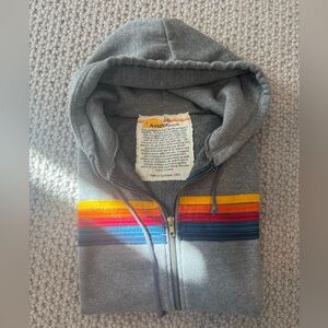 Aviator Nation Charcoal Hoodie with Multicolor Stripes